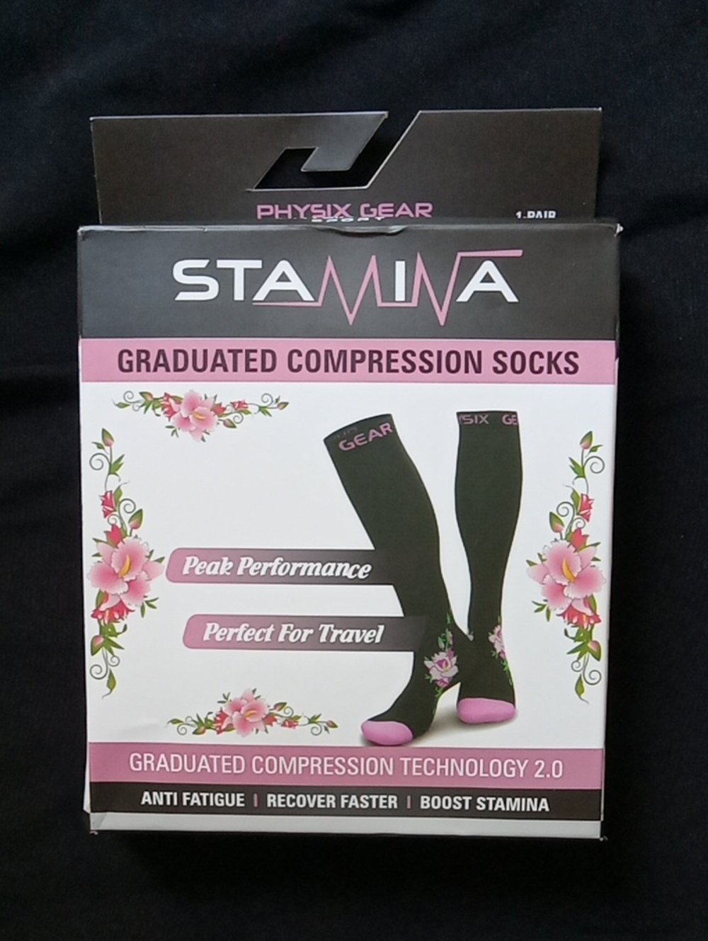 Stamina Graduated Compression Socks by – Black with Pink Accents